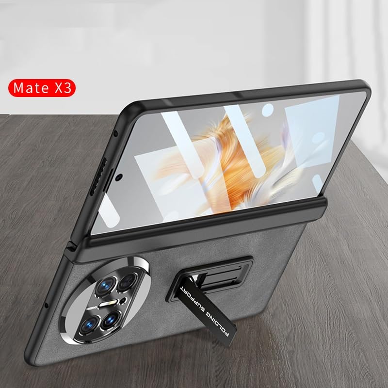 Charnière Huawei Mate X3 protégée : coque grise intégrale en cuir - 4