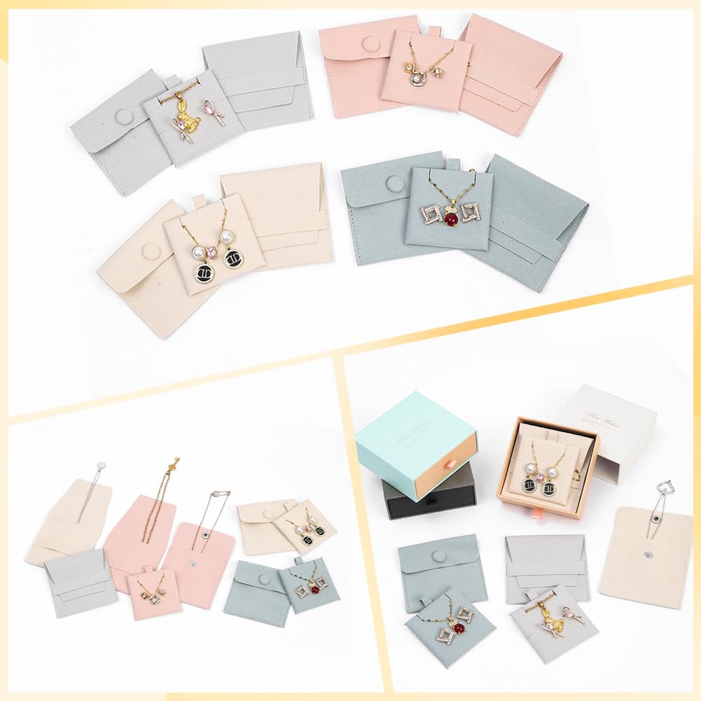 20 Lot de 3 x 3.2cm de Pochette à Bijoux à Pression avec Insert en Microfibre Rose Velours Doux Pochettes Carrées pour Cadeaux de Demoiselle d'honneur pour Bagues Boucles d'oreilles Colliers