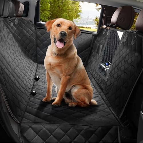 CALIYO Hundedecke Auto Rückbank(143.5×134CM), Autoschondecke Hund Rücksitz mit Seitenschutz und Sichtfenster, Wasserdicht & Kratzfest - Universal hundematte Auto (Schwarz)