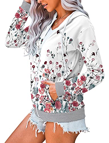 Fangcloudy Women's Hoodies Graphic Sweatshirt Coat Flower Printed Hooded Long Sleeve Pullover For Teen Girls With Pocket, 3Xl White Print #TOP2