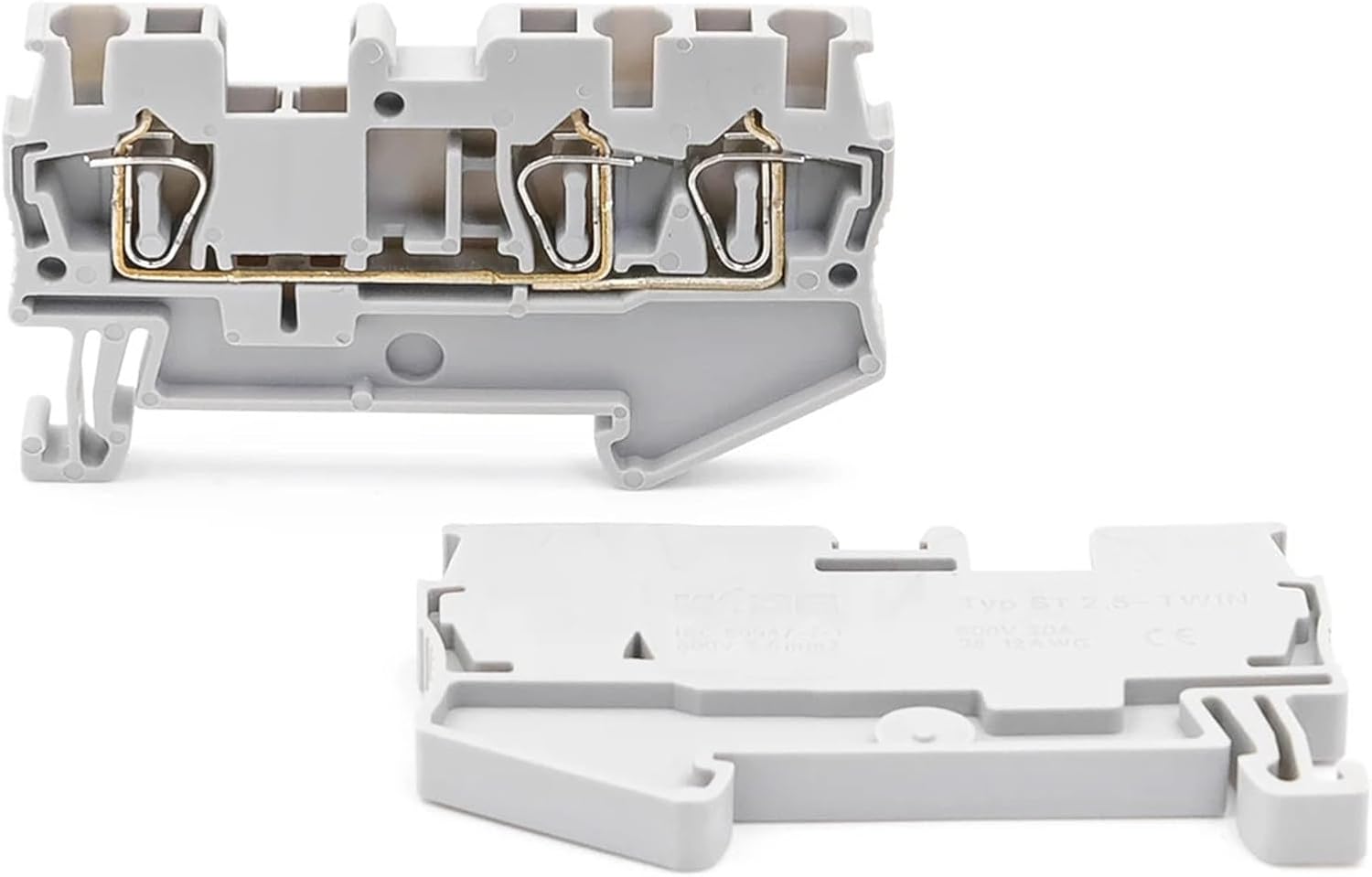 10Pcs ST2.5-Twin Spring Clamp Terminal Block, 2.5mm² DIN Rail Connectors, 28A 1-in-2-out(ST-2.5-Twin-Blue)