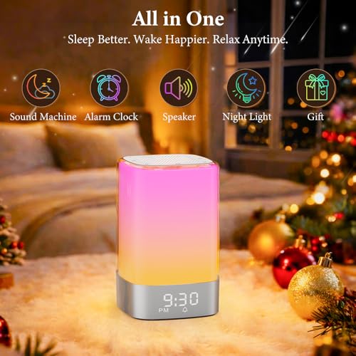 Sound Machine 32 Soothing Sounds, Alarm Clock Night Light Bluetooth Speaker - Image 2