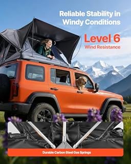 VEVOR Tenda Tetto Pieghevole da Auto Capienza ca. 2-3 Persone Tenda Sopra Auto Pieghevole da Campeggio Telaio in Alluminio con Finestre Scala Telescopica, Impermeabile da Esterno per Jeep SUV Pickup