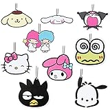 9 Pcs Cute Kawaii Cartoon Anime Car Air Fresheners Kitty Melody Twin Stars Cinnamon Incense Chips Scented Diffuser Rearview Mirror Hanging Pendant Ornaments Decor Automotive Interior Accessories Gifts
