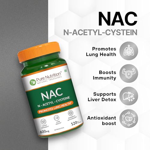 Image of Pure Nutrition NAC (N-Acetyl L-Cysteine) 600mg - 120 Veg Capsules | Powerful Antioxidant Support for Immunity, Lung & Respiratory Health | Enhances Liver Detox, Reduces Oxidative Stress, Boosts Cellular Health for Men & Women