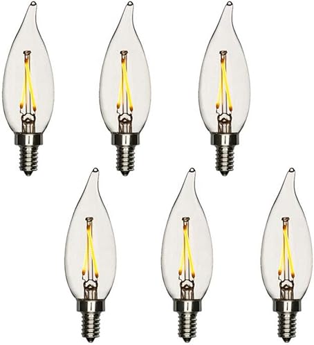 Bombilla LED de candelabro de 25 W con punta doblada, 2 vatios, blanco cálido, 2700 K, base E12, filamento de lámpara de araña. Listado UL, cumple