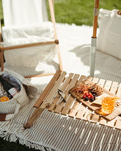 Business & Pleasure Co. Folding Picnic Table - Perfect Mini Outdoor Table For Picnics, The Beach, & Concerts - 4 Wine Glass Holders - Umbrella Hole - Premium Teak Hardwood #TOP6