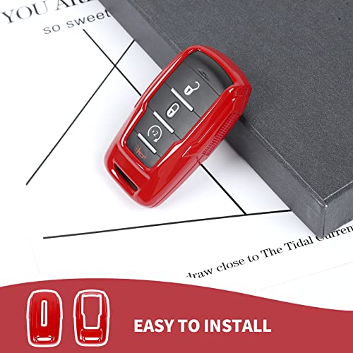 Image of RAZPOY for RAM Key Fob Cover, ABS Key Case Cover Holder Protector Compatible with for 2018-2022 Dodge RAM 1500 2500 3500, Red