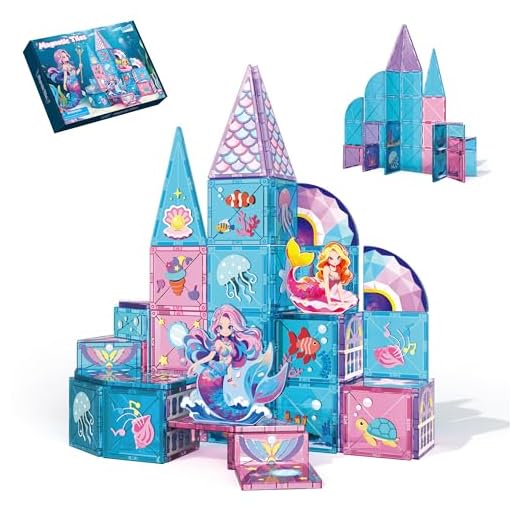 Juego de construcción de azulejos magnéticos de sirena, 51 piezas de juguete de construcción magnético para niños y niñas de 3, 4, 5, 6, 7 años, bloques magnéticos educativos STEM para construcción