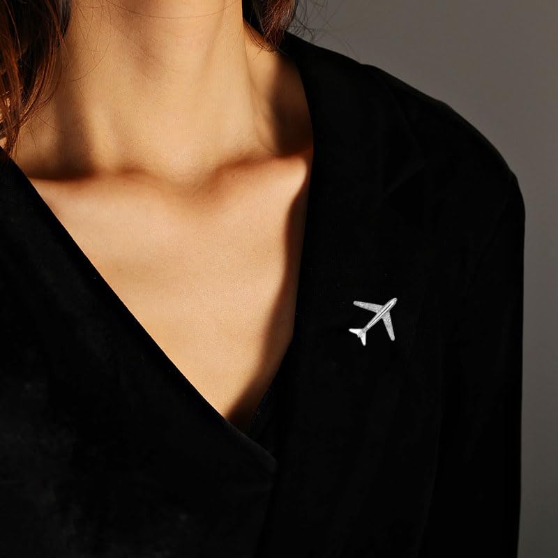 Image of Airplane Brooch Pin for Women Men Crystal Aircraft Lapel Pin Plane Safty Pin for Clothing Hat Bag Badges