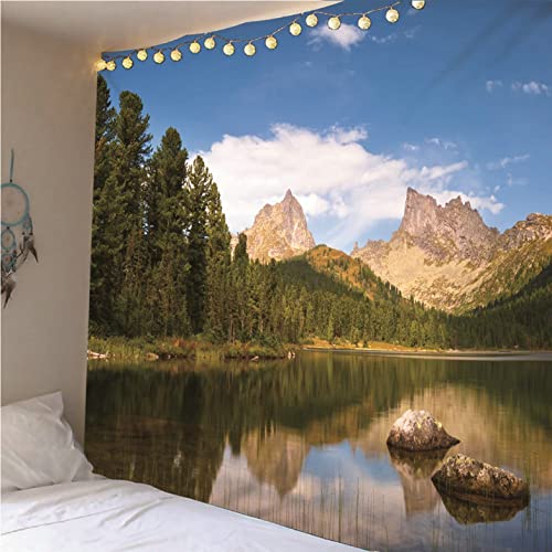 Tapisserie murale cuisine Isdreem pour habiller un grand mur vide forêt de montagne