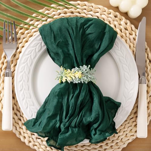 Socomi Emerald Green Cheesecloth Napkins Fall Thanksgiving Cheese Cloths Gauze Set of 50 Boho Washable Dinner Table Napkins for Wedding Party Baby Shower Birthday Party Decor