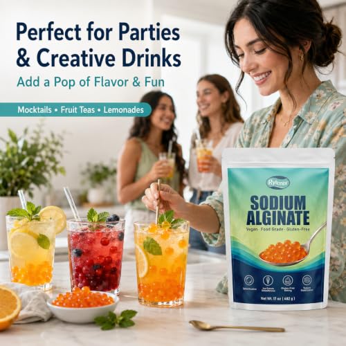 Image of 17 oz Pure Sodium Alginate Powder Food Grade - Thickener & Gelling Agent for Spherification Caviar, Desserts, Meat Products, Dairy Alternatives | Vegan, Gluten-Free, Keto-Friendly, Chefs (17 oz (482 g))