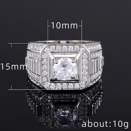 Metmejiao Moissanite Engagement Rings Men's Wedding Band 925 Sterling Silver 14K /White Gold Plated Promise Ring for Men Gold Diamond Ring Iced Out Anniversary Jewelry Gifts 93