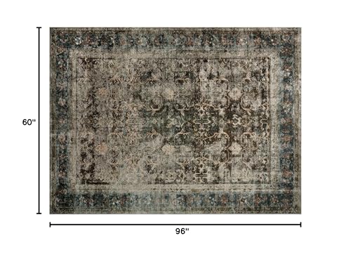 Image of AMERLIFE 5'x8' Area Rug, Machine Washable Vintage Area Rug- Soft Carpet with Non-Slip Backing for Living Room, Bedroom, Nursery- Retro Brown