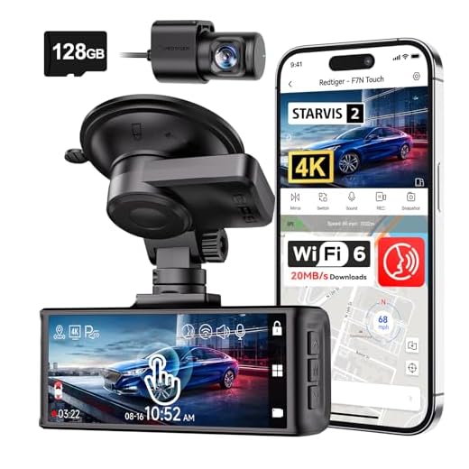 REDTIGER 4K Dash Cam Front and Rear, STARVIS 2 Sensor, Touch Screen 3.18", 128GB Card Included, Voice Control, 5.8GHz WiFi Car Dash Camera, GPS, Night Vision, Emergency Lock, Parking Mode (F7N Touch)