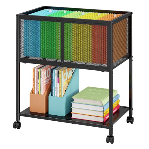 Hongtamoya Rolling File Cart, Mobile File Cabinet Fits Letter Size, Black