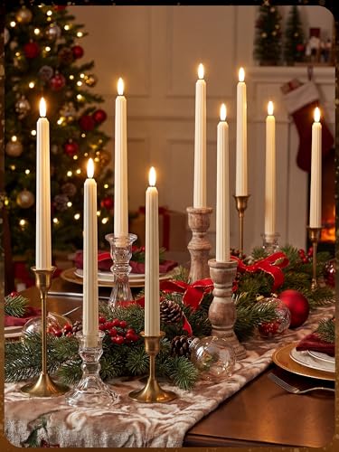 Image of Retisee 100 Pcs 11 Inch Flameless Taper Candles LED Candles Bulk Battery Operated Taper Candle Flickering LED Candlesticks for Valentines Birthday Wedding Party Decor (Roman Style,Ivory)