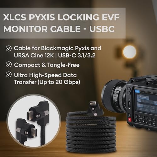 Image of XLCS Locking EVF Cable for Blackmagic Pyxis and URSA Cine 12K - USB-C 3.1 /3.2-20Gbps - 100W Power - Secure Lock - High-Speed Pyxis Monitor Cable - Durable and Reliable(350cm (11.5 feet) - Black