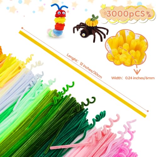 Image of 3000 PCS Pipe Cleaners, Pipe Cleaners Bulk 50 Colors, Chenille Stems for Flowers DIY Art Creative Crafts Decorations Colorful Thick Pipe Cleaners Craft Supplies for Christmas Halloween Birthday Gift