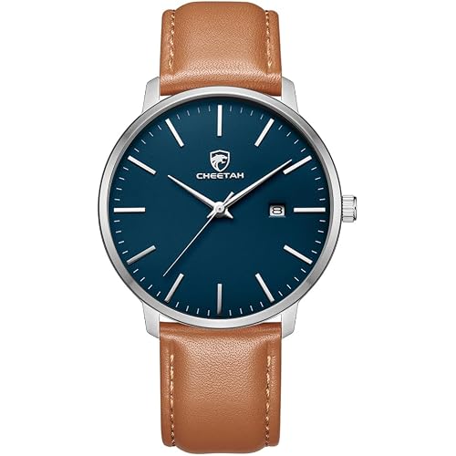 CHEETAH Minimalist Waterproof Quartz Watches for Men with Leather Strap, Auto Date