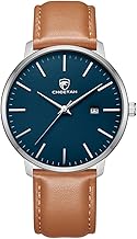 CHEETAH Men's Minimalist Analogue Quartz Waterproof Watch with Leather Strap and Date