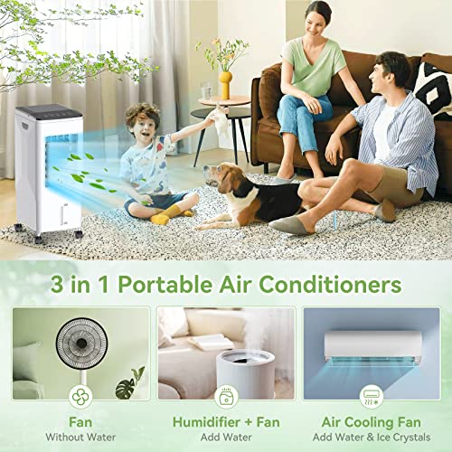 Portable Air Conditioners, 3 In 1 Portable Air Conditioner, Humidifier, Fan With 3 Wind Speeds & 60° Oscillation, Remote Control, 5.5L Water Tank, 1-7H Timer, Portable Ac For Home Office #TOP1