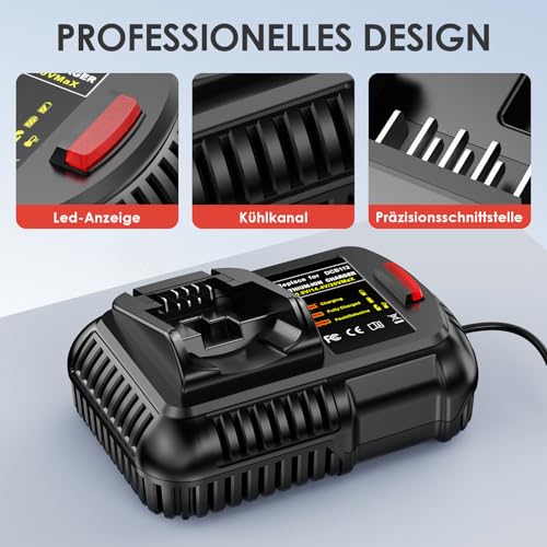 Cargador para DeWalt 12V 18V ASUNCELL de 2.0A compatible con baterías DCB205 y DCB115 3