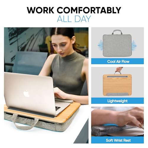 Image of Medium Lap Desk Pillow | Wooden Laptop Stand | Portable Lap Desk for Home, Office, and Travel Comfortable workspace for Maximum Productivity (Medium)