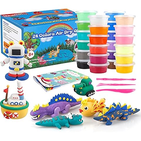iFergoo Air Dry Clay, 24 Colors Modelling Clay Ultra Light Magic Clay, Soft & Stretchable DIY Molding Clay with Tools, Children Boys Girls Toys Cover