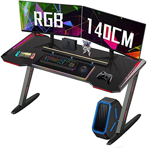 Gaming Desk with RGB Light and Mouse Pad, Arespark 55