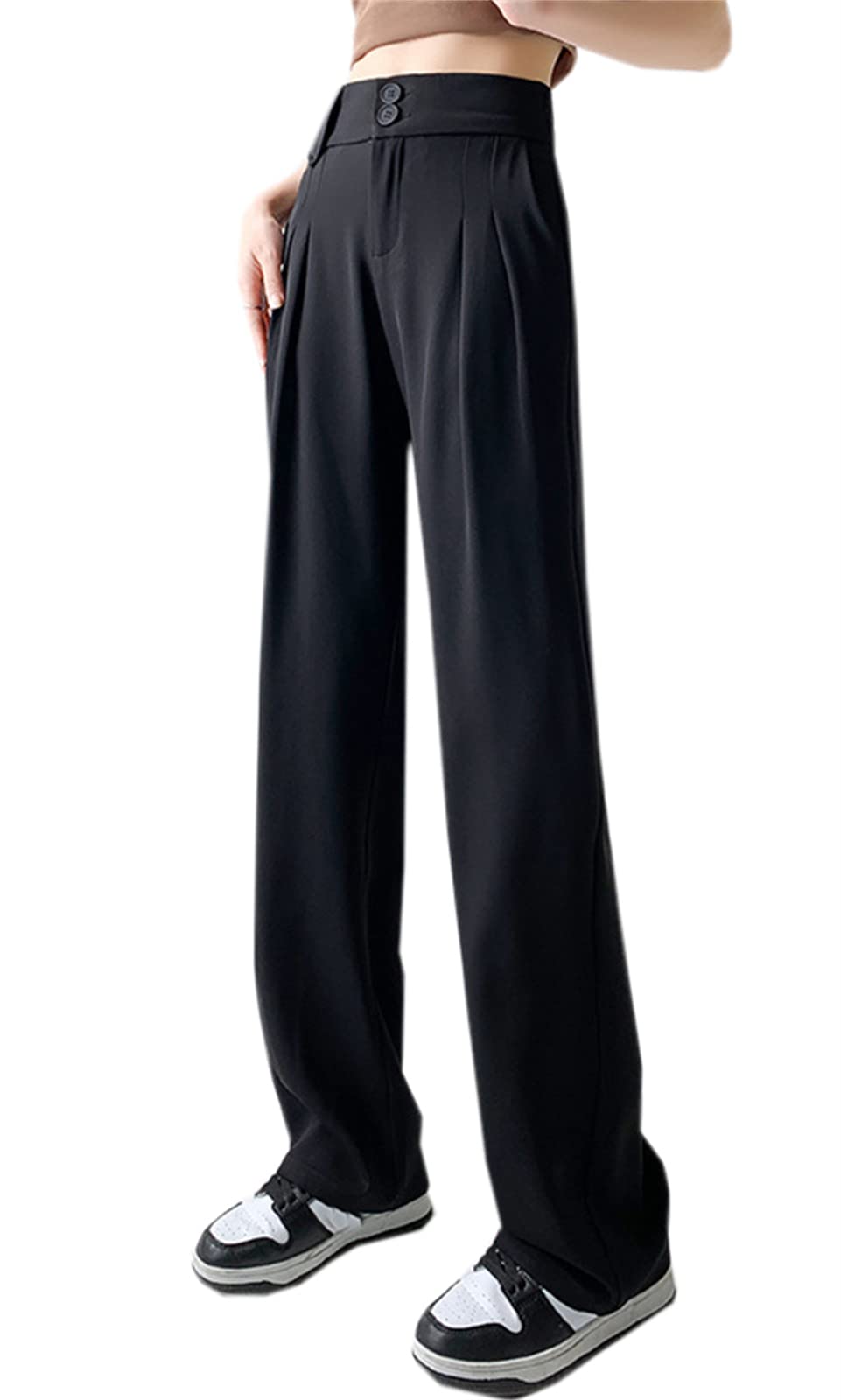 Betusline Womens High Waist Solid Wide Leg Loose Fit Casual Dress Pants