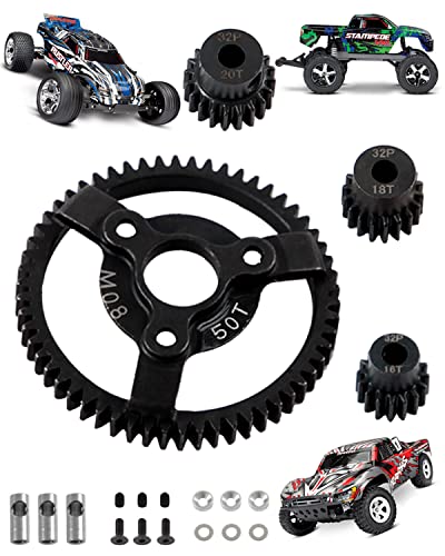 Hopsuprc Metal Spur Gear 32P 50T Transmission Gears With 16T/18T/20T Pinions Gear Sets Upgrades Part For 1/10 Slash 2Wd,Rustler,Stampede,Rc Car,Black #TOP8