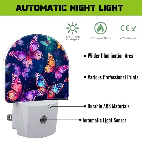 Image of Magic Glowing Butterflies Night Light for Kids,Colorful Flying Butterfly Plug in Night Light with Dusk to Dawn Sensor, 0.5w Energy Saving Nightlight for Hallway Stairway Kitchen Bedroom