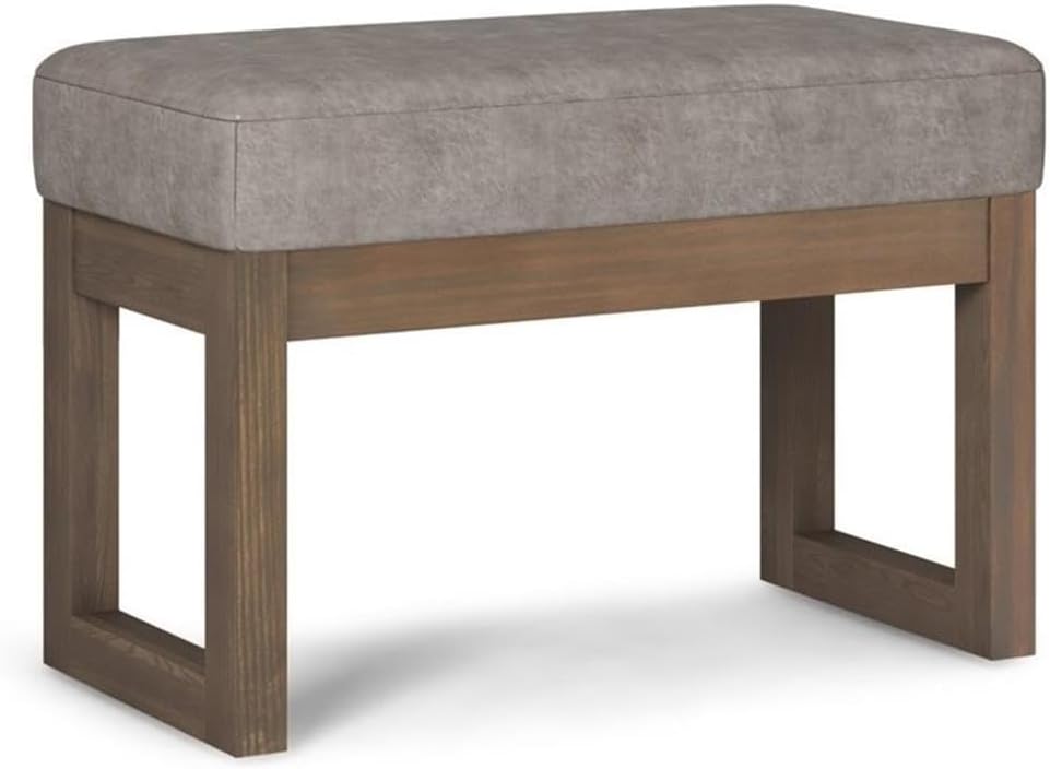 Pemberly Row 26" Faux Air Leather Ottoman Bench, Distressed Gray Taupe Upholstery, Solid Wood Base, Cushioned Seat, Contemporary Style Entryway, Bedroom, Living Room Furniture