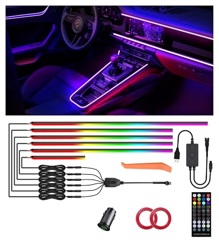 KENANEK 175inch Acrylic LED Lights for Car Kit – 6 Dreamcolor Interior Car LED Strip Lights, APP/Remote/Control Box, Music Sync, Dual USB Cigarette Lighter, Universal Fit for Car/SUV/Truck
