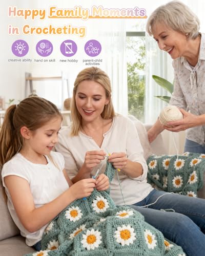 Image of Coopay Crochet Kit for Beginners, Easy Granny Square Crochet Blanket Kit | Crochet Kit W /Video Tutorial & Digital Instructions, All Accessories Included, Easy Knitting to Create Granny Square Blanket