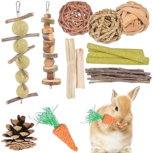 FGen juguetes para conejos, Juguetes para Masticar Conejos, juguetes Madera Naturales para Animales pequeños, para Conejos, cobayas, Chinchillas, hámsteres, jerbos