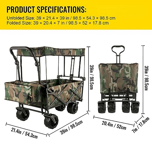 HARIPYER Robuster, zusammenklappbarer Bollerwagen mit abnehmbarem Verdeck – Mehrzweckwagen für Garten, Camping und Strand – Camouflage-Design – Bild 8