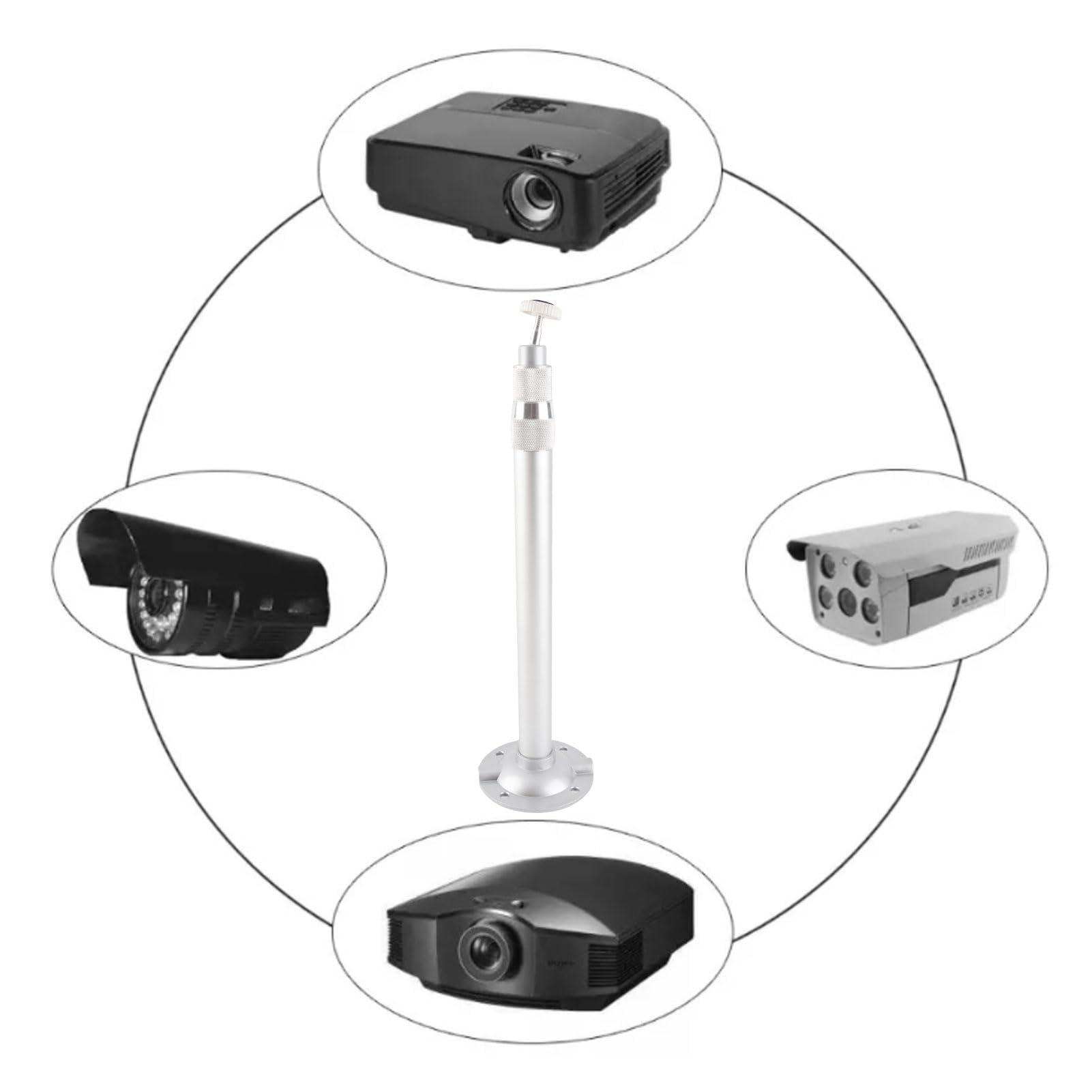 Yosoo Health Gear Support Plafond Universel pour Projecteur, Rotation 360°, Aluminium Réglable, Capacité 5 kg, Tige Extension 30-60 cm, Support de Montage