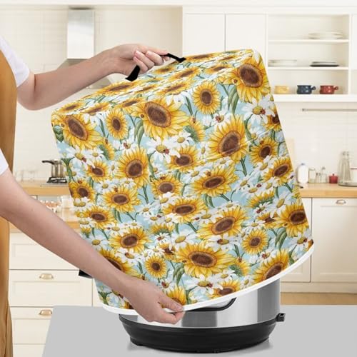 Image of Cozeyat Sunflower Dasiy Pressure Cooker Cover Compatible, Air Fryer Dust Cover Round Protective Cover Bag with Top Handle and 2 Pocket for Electric Pressure Cooker /rice Cooker