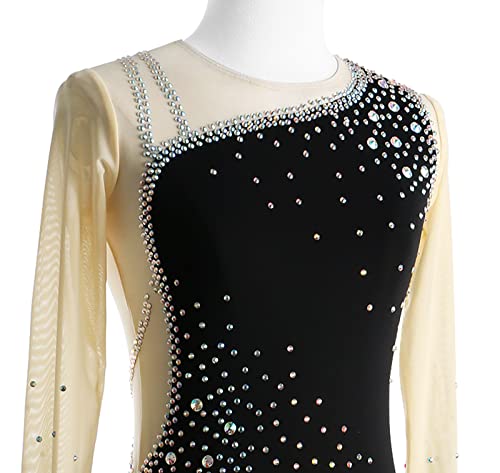 Vestido de patinação artística, strass clássico de ombro inclinado com strass para competição de pat