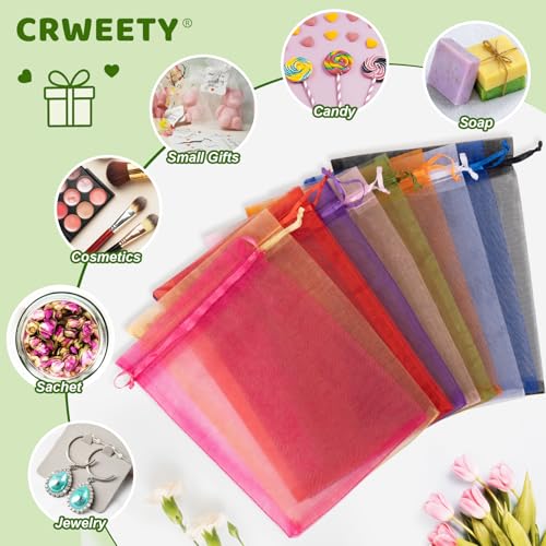 Image of Crweety 50 Pcs 6x9 Inch Green Organza Bags, Small Mesh Bags Drawstring for Gifts, Elegant Jewelry Pouches for Graduation Gifts, Wedding Favor, Candy, Birthday Party Favor & Baby Shower Treats