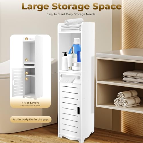 QIERF Mueble Auxiliar Baño Armario Estrecho para, Unidad de Almacenamiento Independiente para Baño, Salón, Comedor, Cocina, Pasillo, 20 x 20 x 80 cm, Blanco - imagen 7