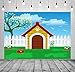 BELECO 7x5ft Fabric Cartoon Pets House Backdrop Doghouse Puppy Dog Cat Party Decorations White Fence Green Grassland Blue Sky Background Pets Theme Party Supplies Banner Birthday Shooting Photo Props