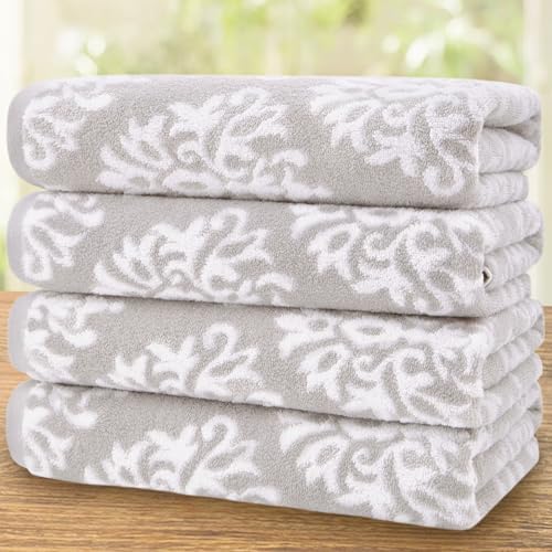 Grey and White Bath Towels, 28"x52" 100 Cotton Quick