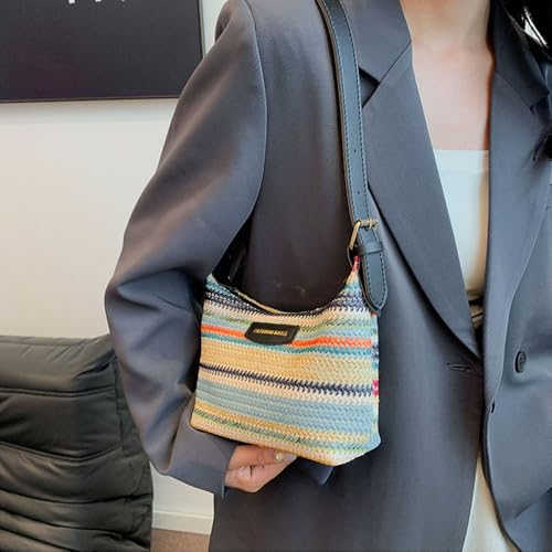 Image of Gogobear Women's Woven Beach Shoulder Handbag Colorful Straw Tote Bag | Summer Vacation Crossbody Bag, Lightweight Fashionable Tote Shoulder Handbag