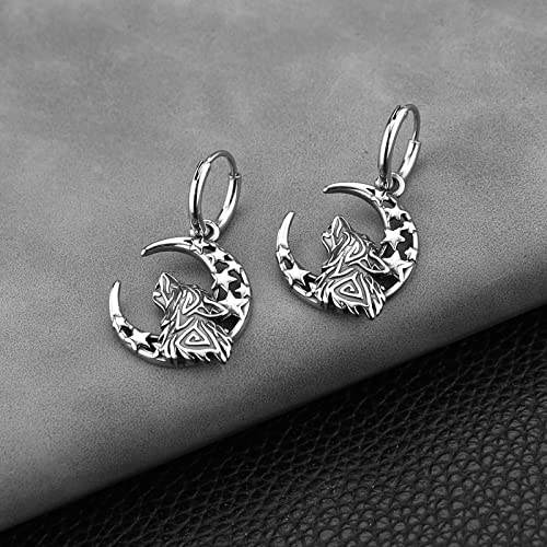 HZMAN Viking Wolf Dangle Drop Earrings for Men Women Stainless Steel Retro Gothic Punk Howling Wolf Moon Earring Biker Party Jewelry Gift4