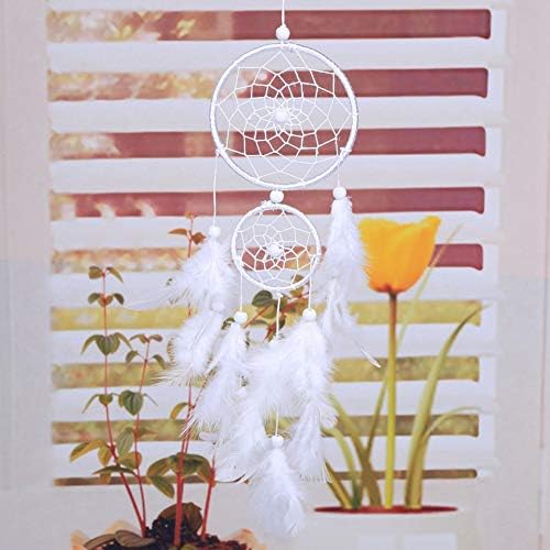 White Handmade Traditional Indian Style Dreamcatcher Wind Chimes Beads Feather Pendant Dream Catcher for Home Office Wall Window Door Decor Birthday Gift