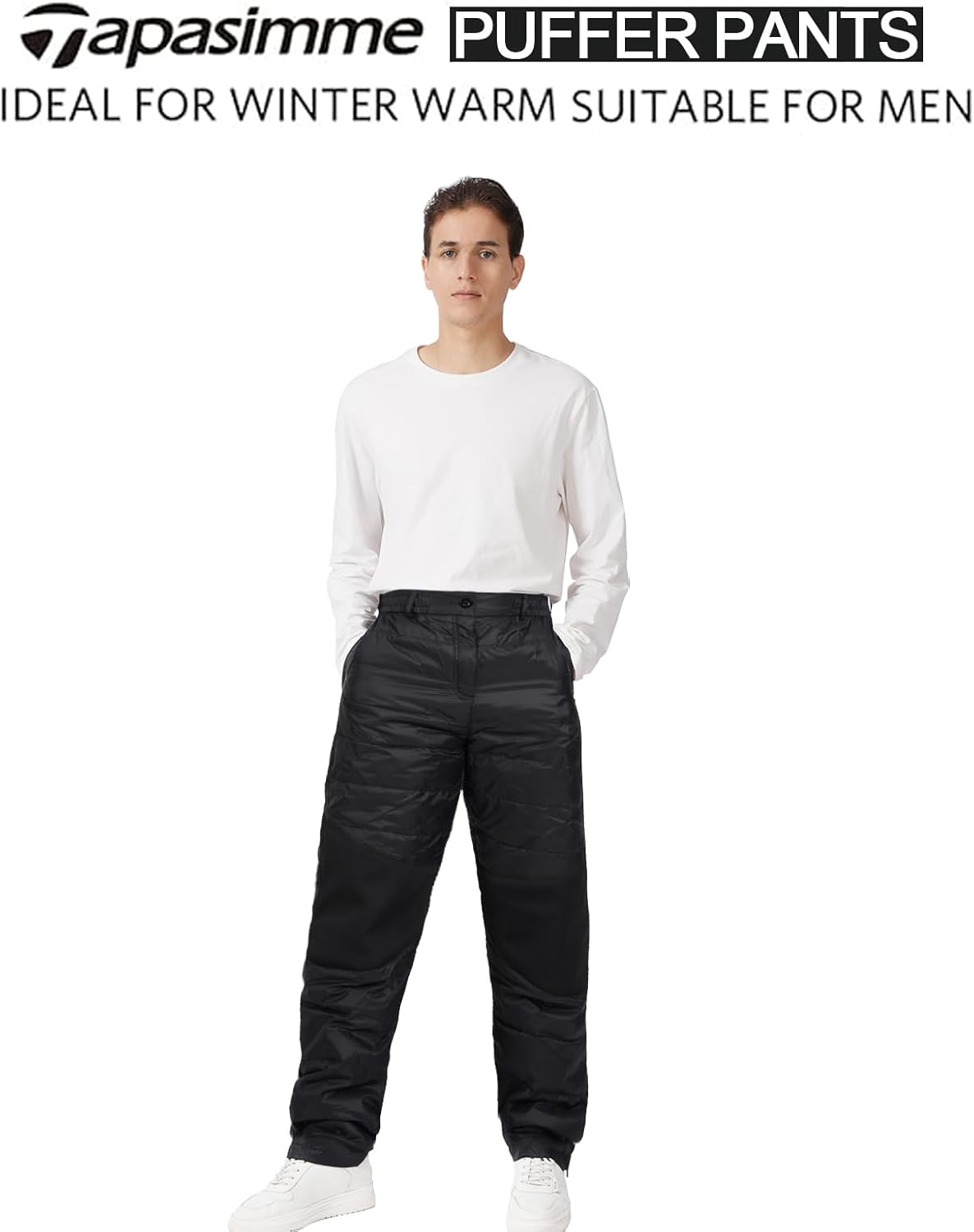 Men's Winter Warm Puffer Pants Loose Utility Insulated Pants, Outdoor Windproof Ski Snow Pants - Image 2